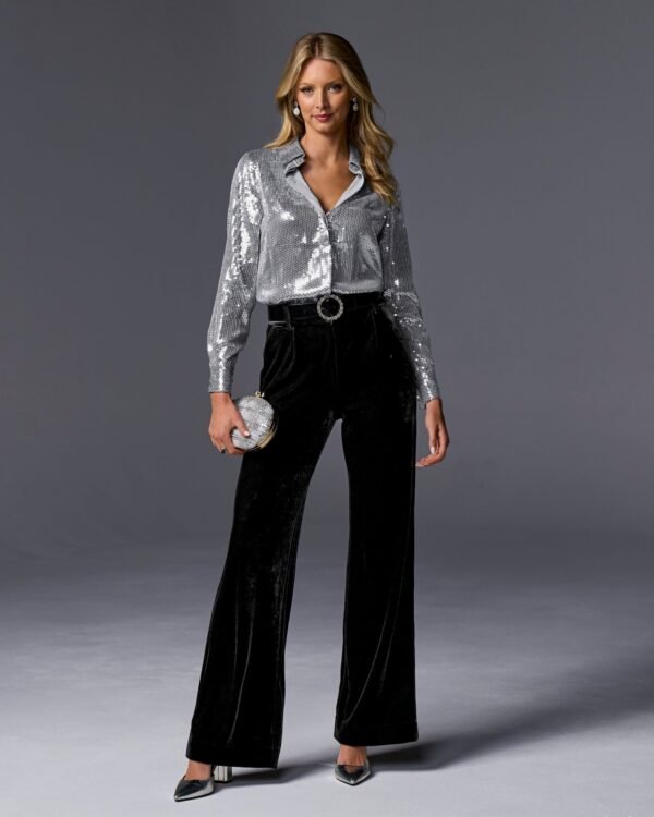 Malibu Wide Leg Velvet Trouser Pant Black