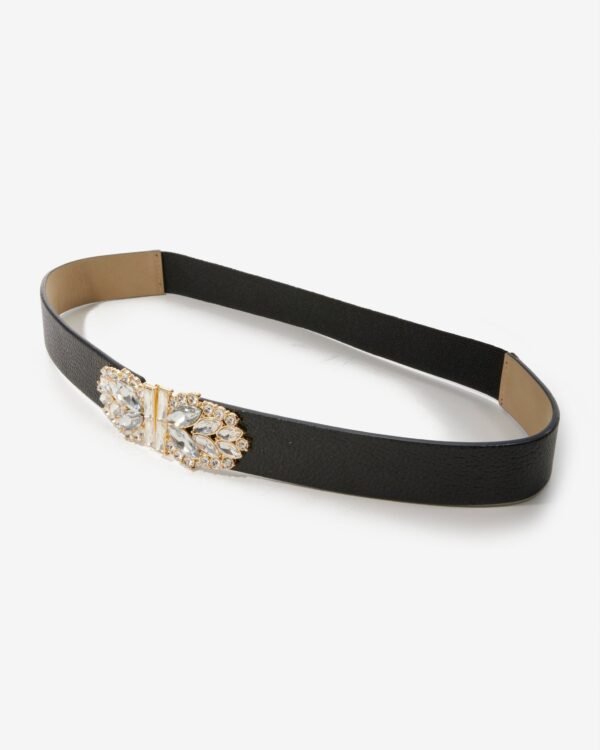 Crystal Embellished Elastic Waist Belt Black