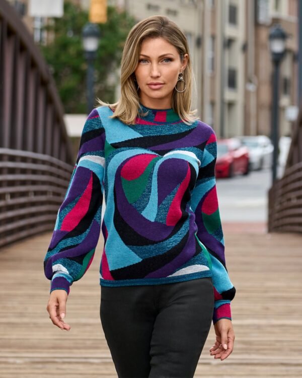 Abstract Jacquard Mock Neck Sweater Multi