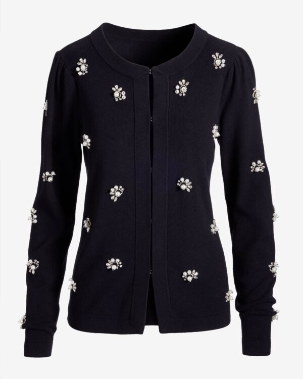 Pearl and Rhinestone Embellished Cardigan Black - Image 2