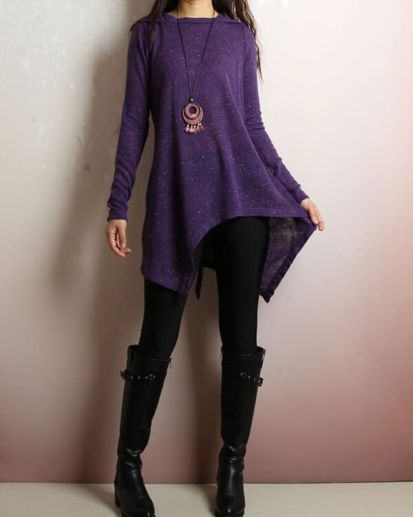 Oversized tunic dress/Asymmetrical knit tunic dress/Women's sweater dress/plus size hoodie/casual customized top/Maternity dress/purple sweater (Q5101) - Image 5