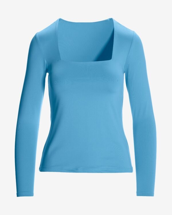 So Modern Square Neck Long Sleeve Top Blue Grotto - Image 2