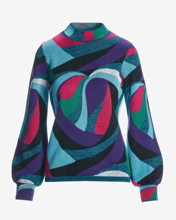 Abstract Jacquard Mock Neck Sweater Multi - Image 2