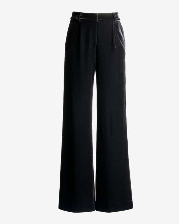 Malibu Wide Leg Velvet Trouser Pant Black - Image 2