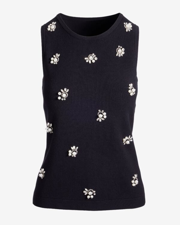 Pearl and Rhinestone Embellished Tank Black - Image 2