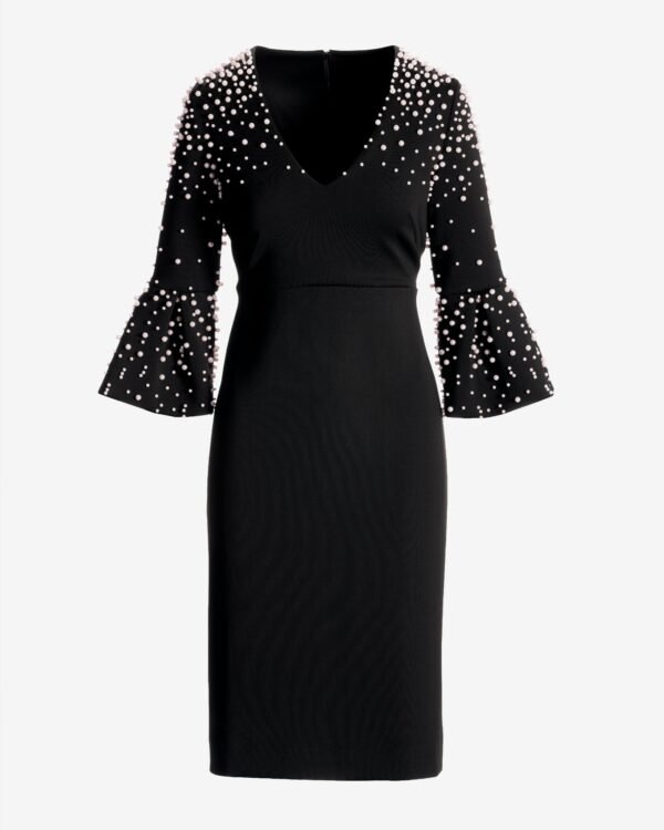 Pearl Flare Sleeve Scuba Sheath Dress Black - Image 2