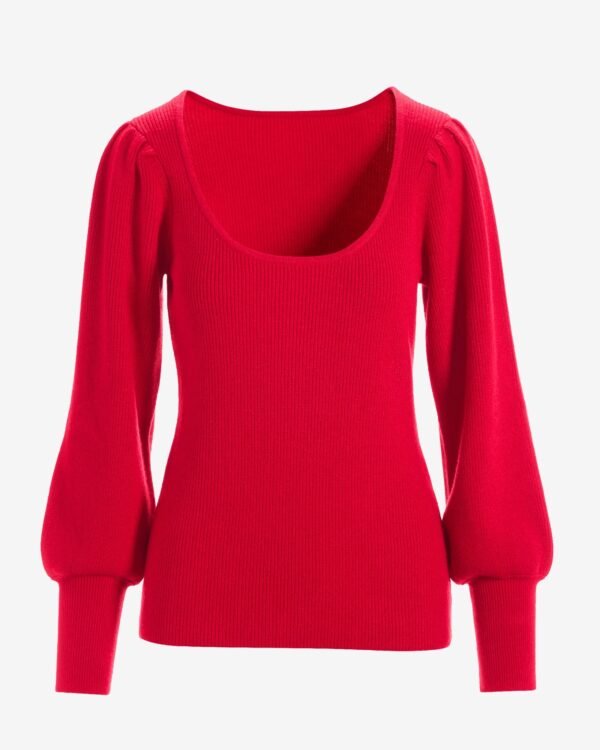 Scoop Neck Balloon Sleeve Sweater Racing Red - Image 2